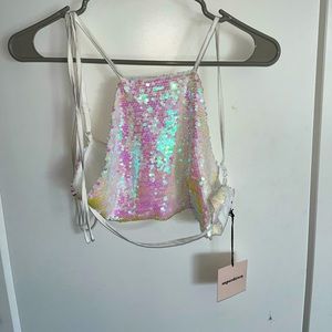 Super down White Sequin Wrap Crop top